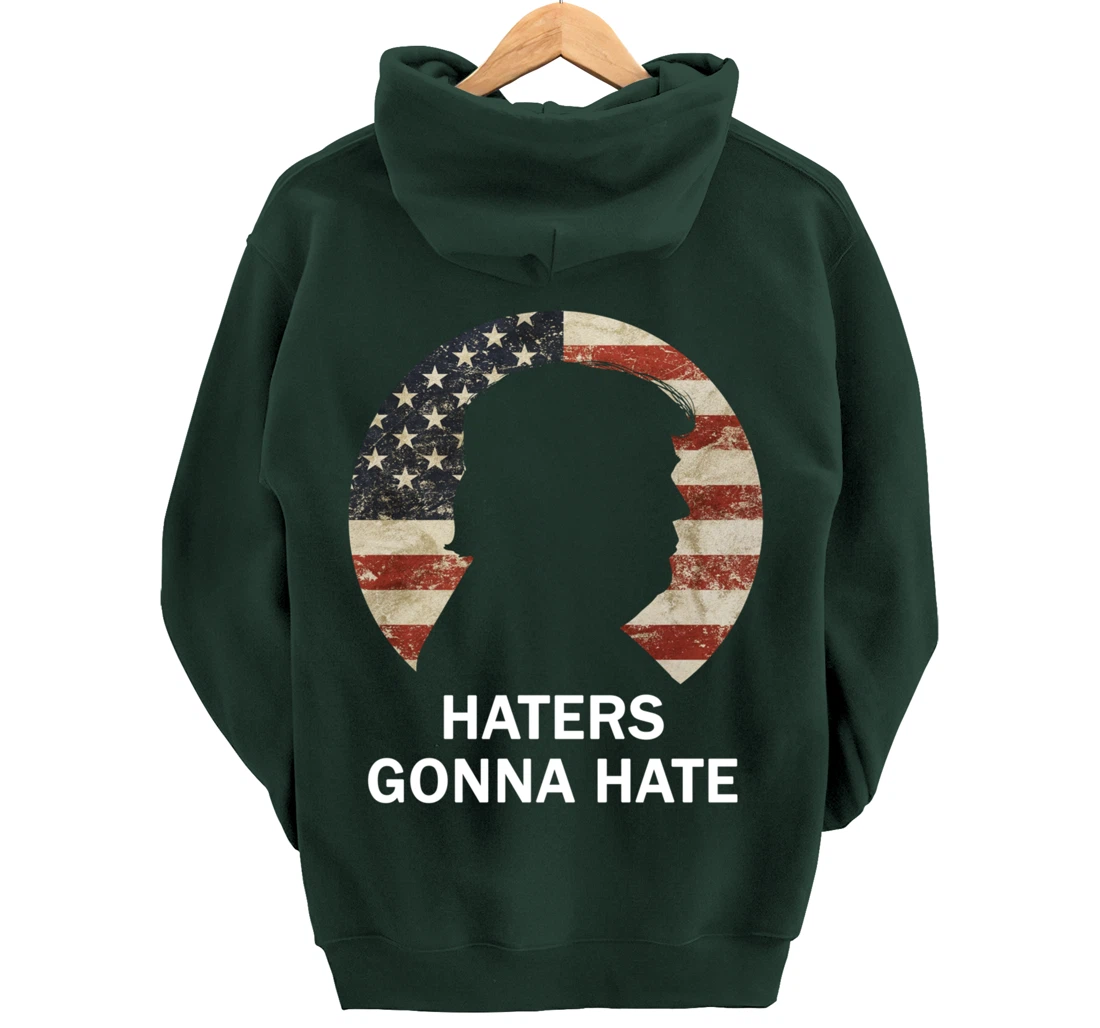 Haters Gonna Hate Trump Vintage American Flag Republican Pullover Hoodie