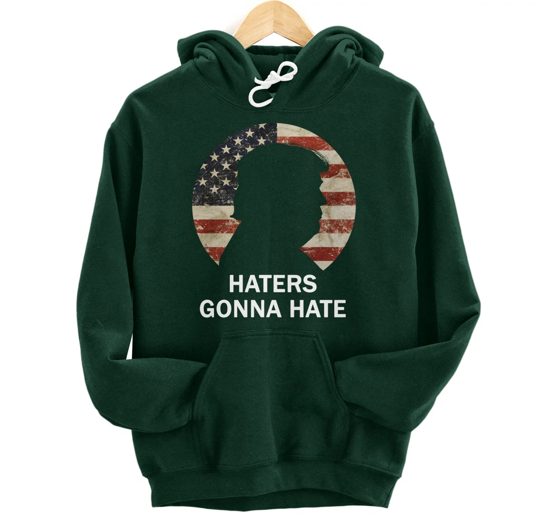 Haters Gonna Hate Trump Vintage American Flag Republican Pullover Hoodie