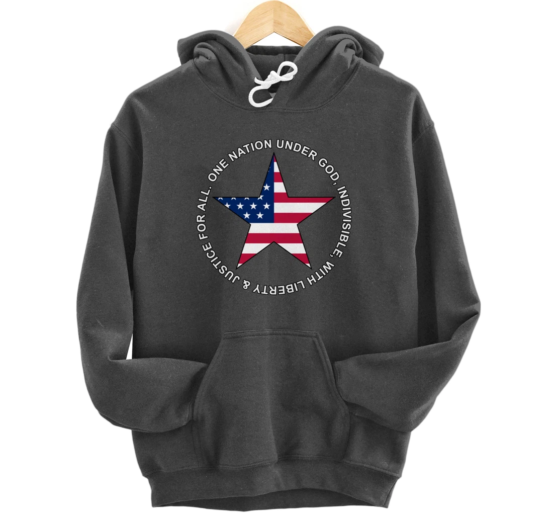 One Nation Under God - Patriotic American Star - Gift-able Pullover Hoodie