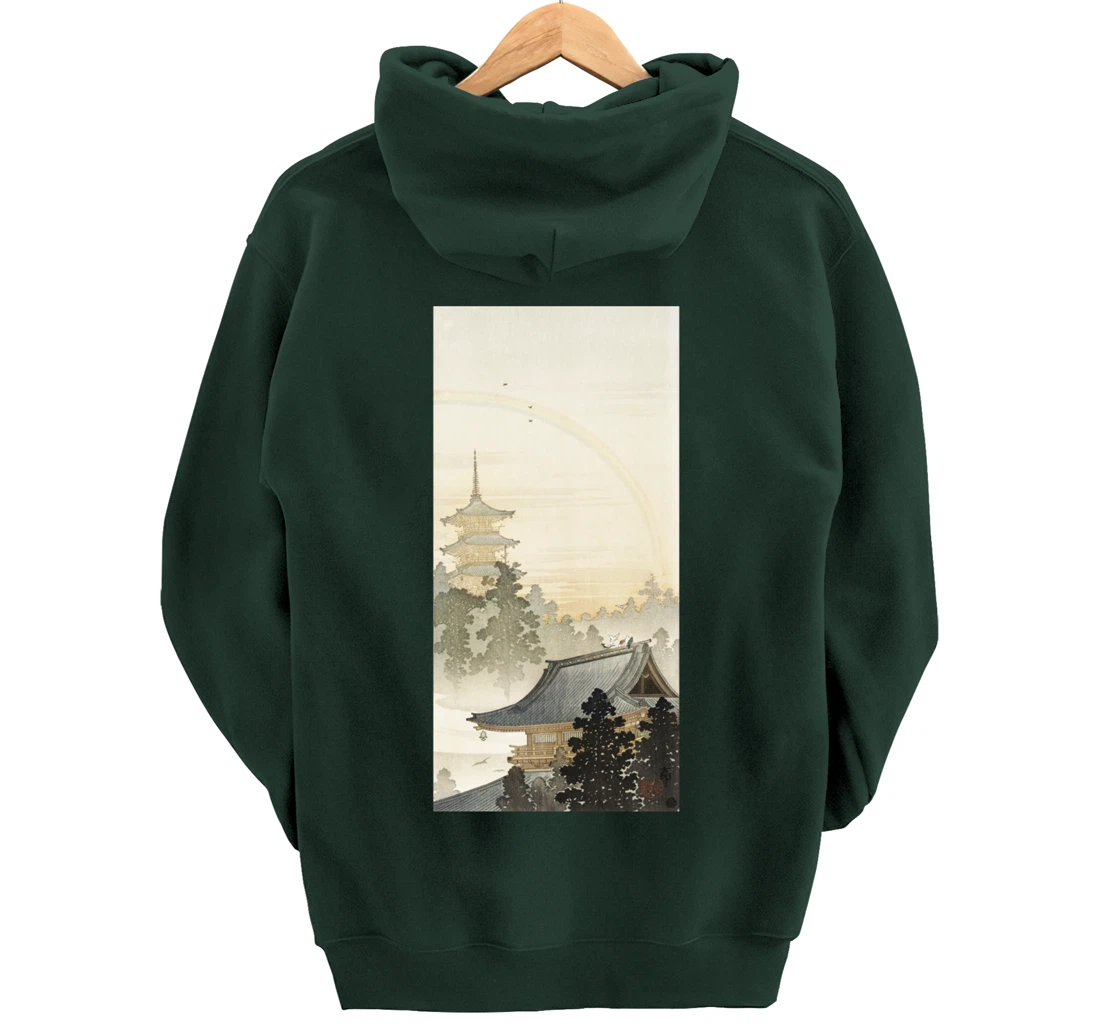 Vintage Pagoda & Rainbow by Ohara Koson Japanese Art Pullover Hoodie