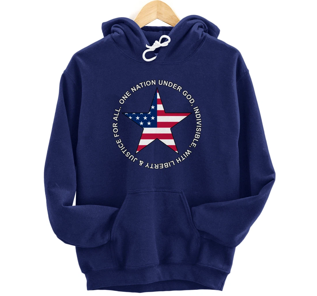 One Nation Under God - Patriotic American Star - Gift-able Pullover Hoodie