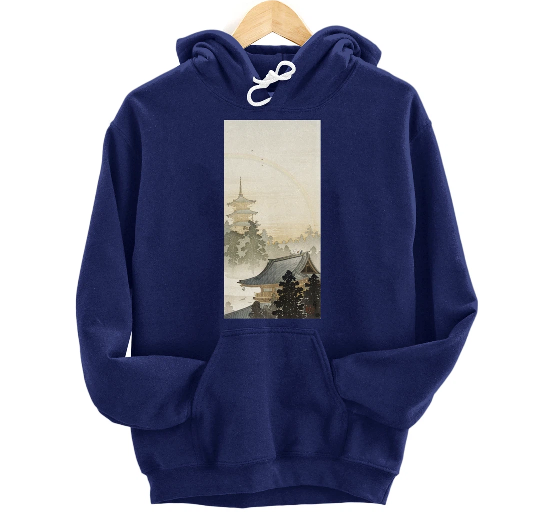 Vintage Pagoda & Rainbow by Ohara Koson Japanese Art Pullover Hoodie