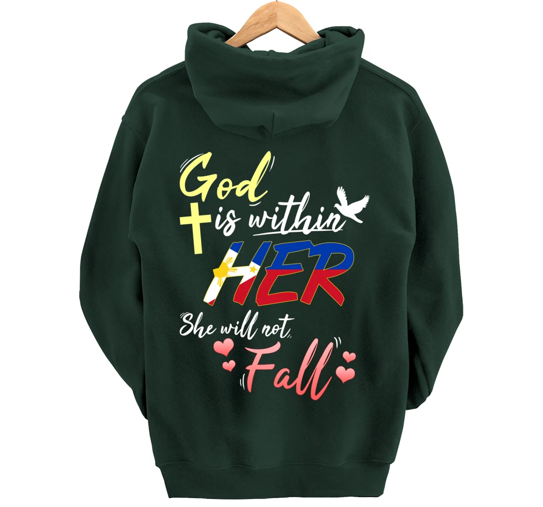 Philippines Filipina Catholic God Within Her No Fall Hearts Pullover Hoodie