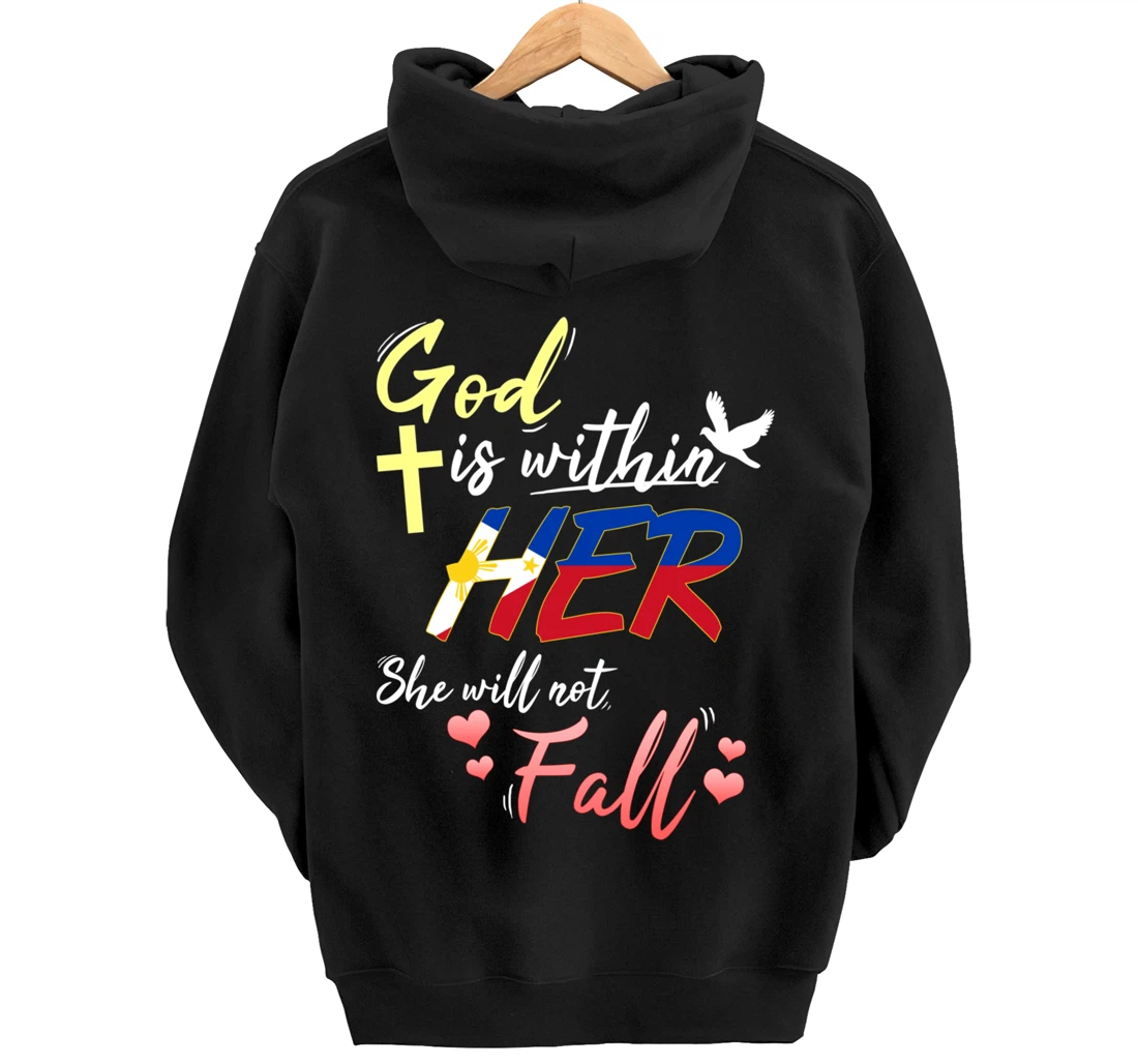 Philippines Filipina Catholic God Within Her No Fall Hearts Pullover Hoodie