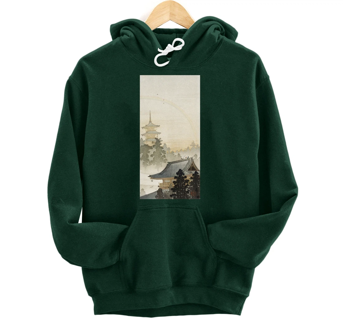 Vintage Pagoda & Rainbow by Ohara Koson Japanese Art Pullover Hoodie