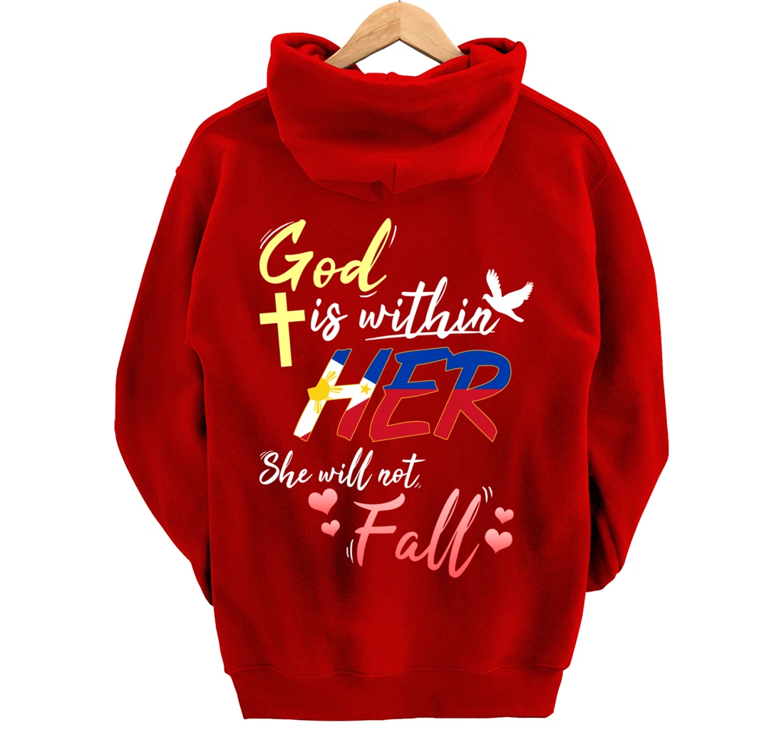 Philippines Filipina Catholic God Within Her No Fall Hearts Pullover Hoodie