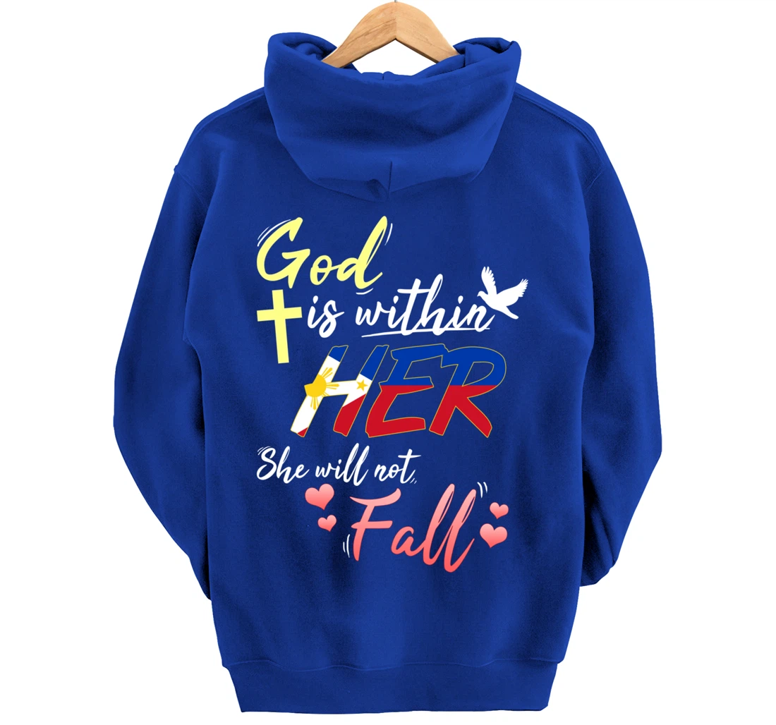 Philippines Filipina Catholic God Within Her No Fall Hearts Pullover Hoodie