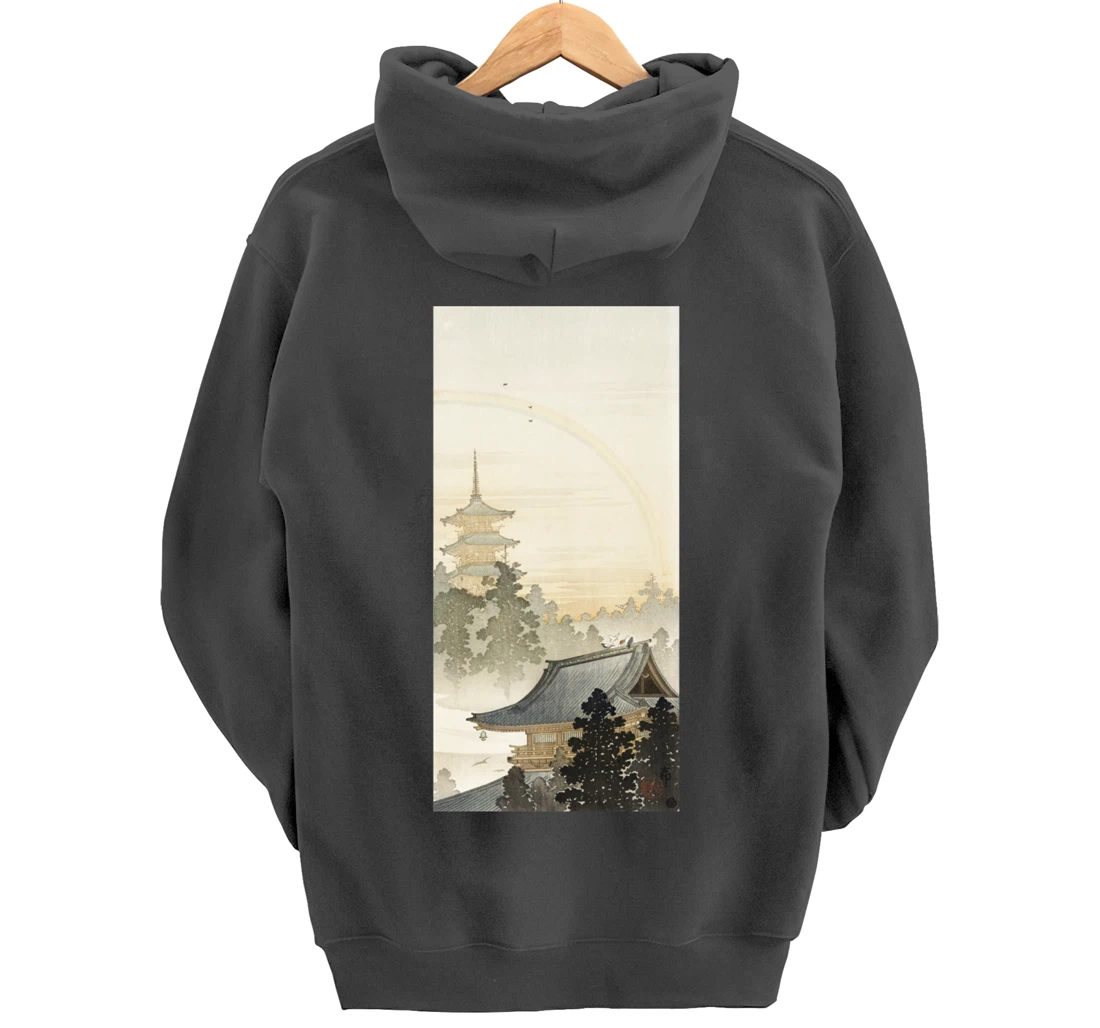 Vintage Pagoda & Rainbow by Ohara Koson Japanese Art Pullover Hoodie