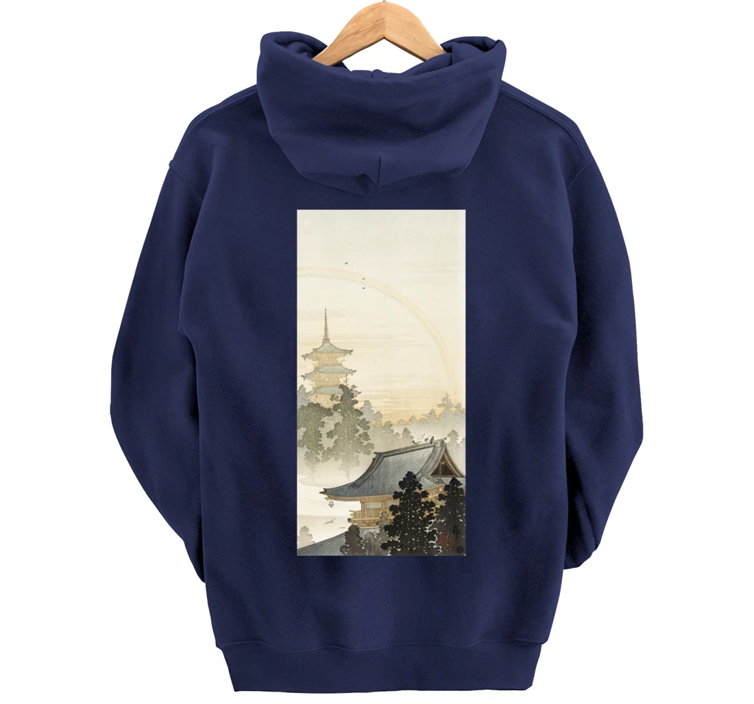 Vintage Pagoda & Rainbow by Ohara Koson Japanese Art Pullover Hoodie