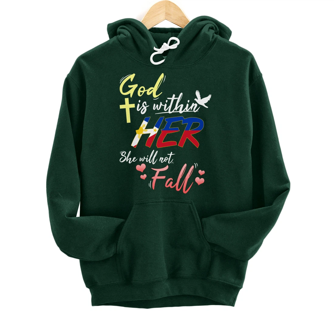 Philippines Filipina Catholic God Within Her No Fall Hearts Pullover Hoodie