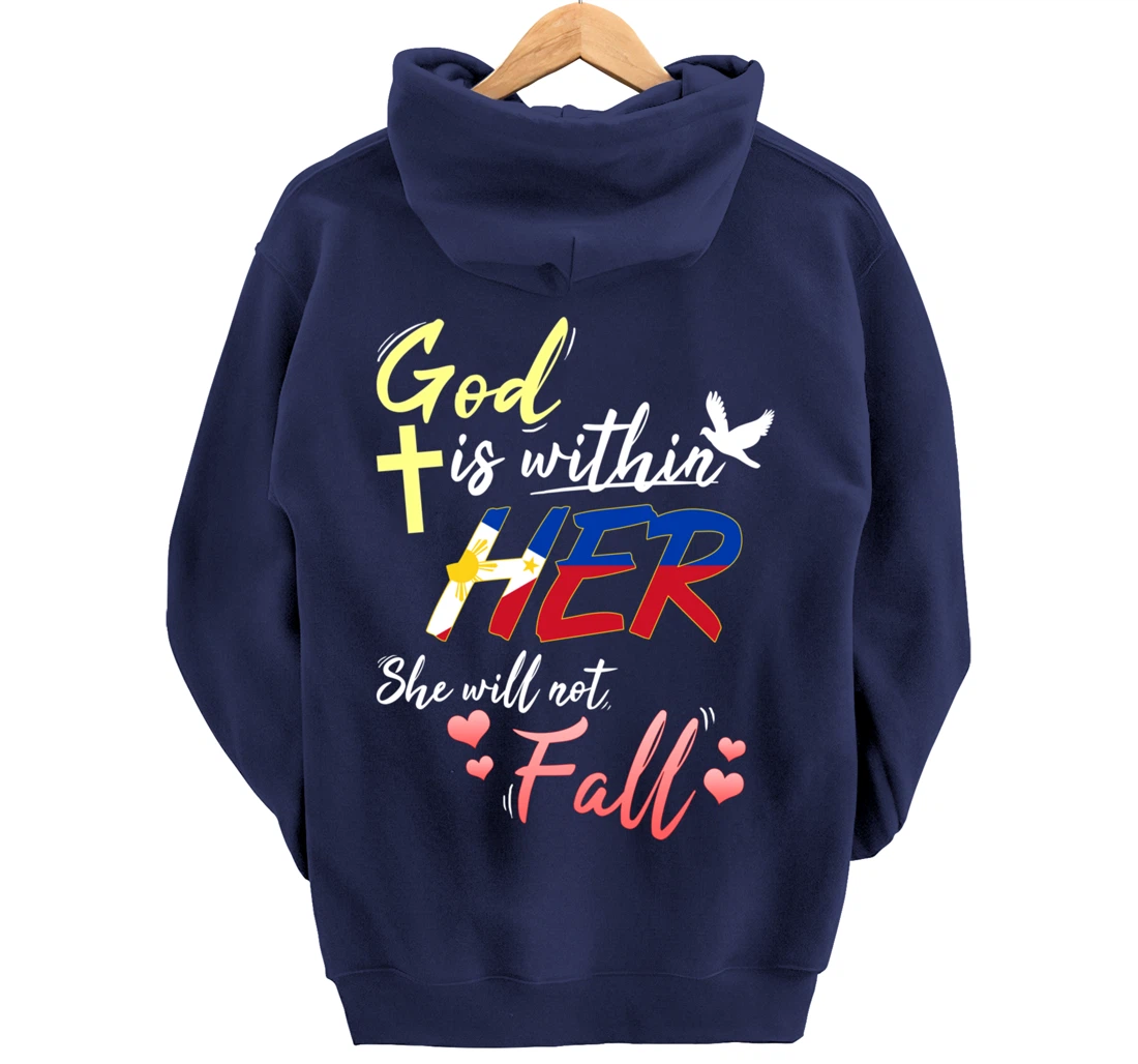 Philippines Filipina Catholic God Within Her No Fall Hearts Pullover Hoodie