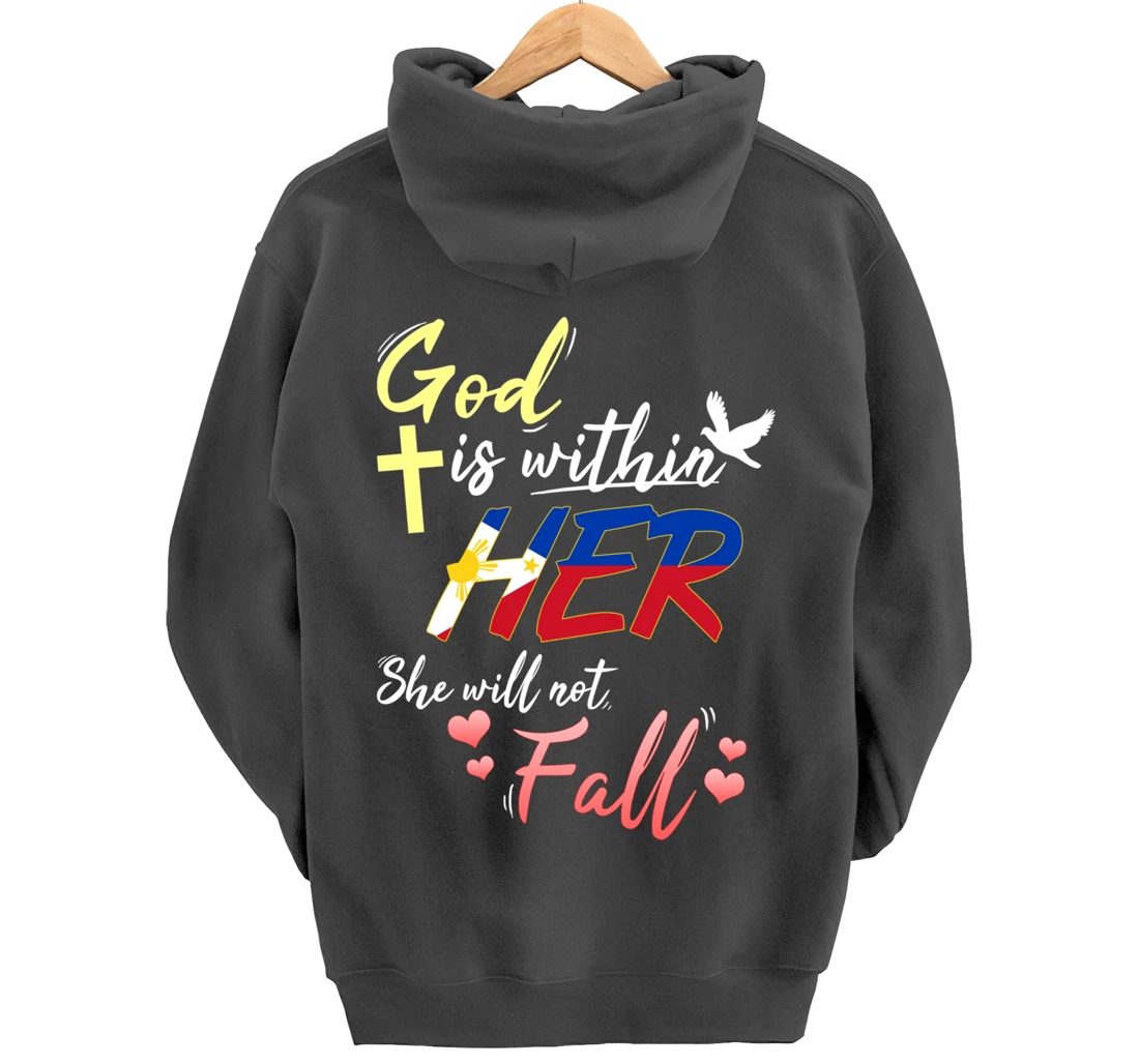 Philippines Filipina Catholic God Within Her No Fall Hearts Pullover Hoodie