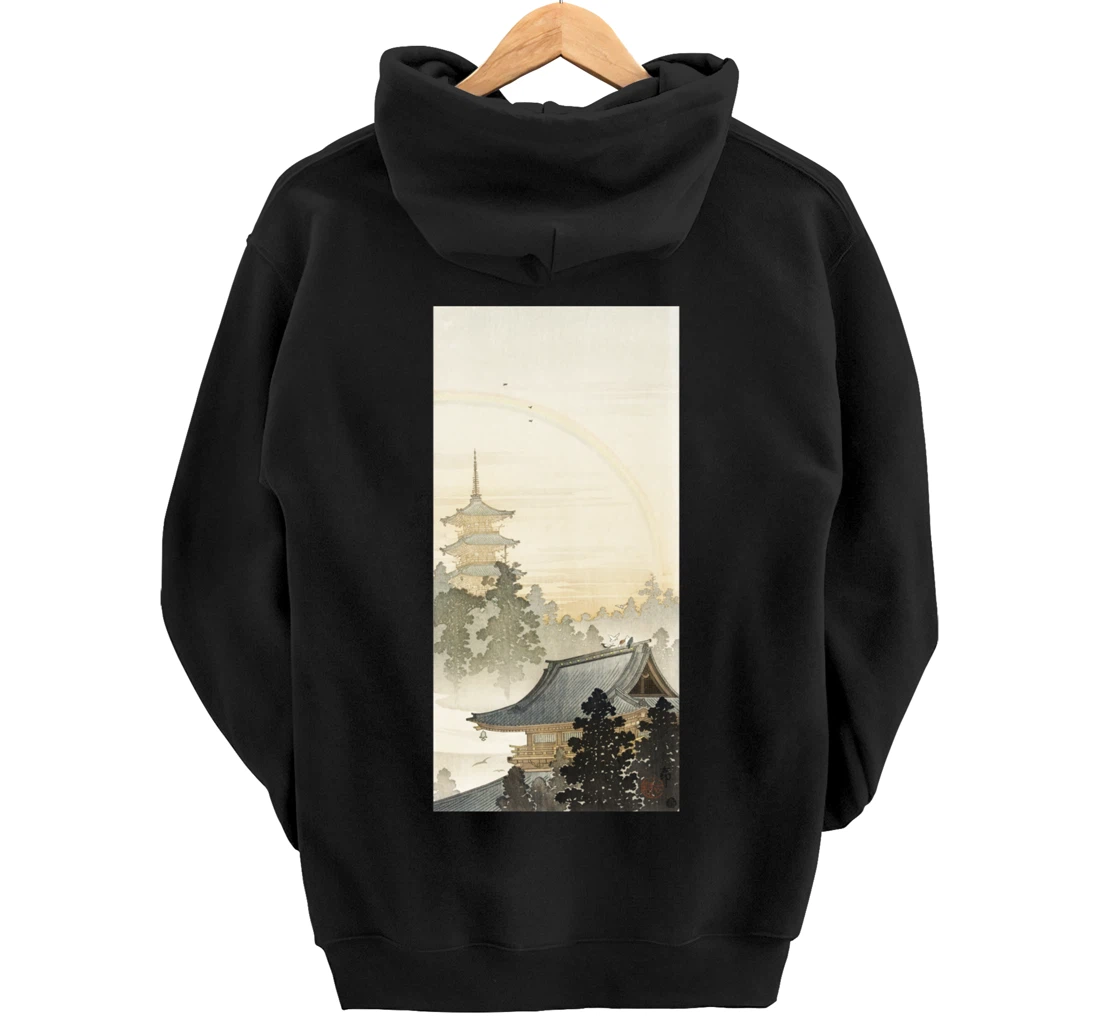 Vintage Pagoda & Rainbow by Ohara Koson Japanese Art Pullover Hoodie