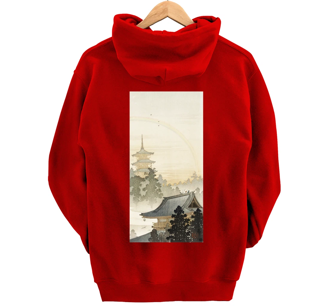Vintage Pagoda & Rainbow by Ohara Koson Japanese Art Pullover Hoodie