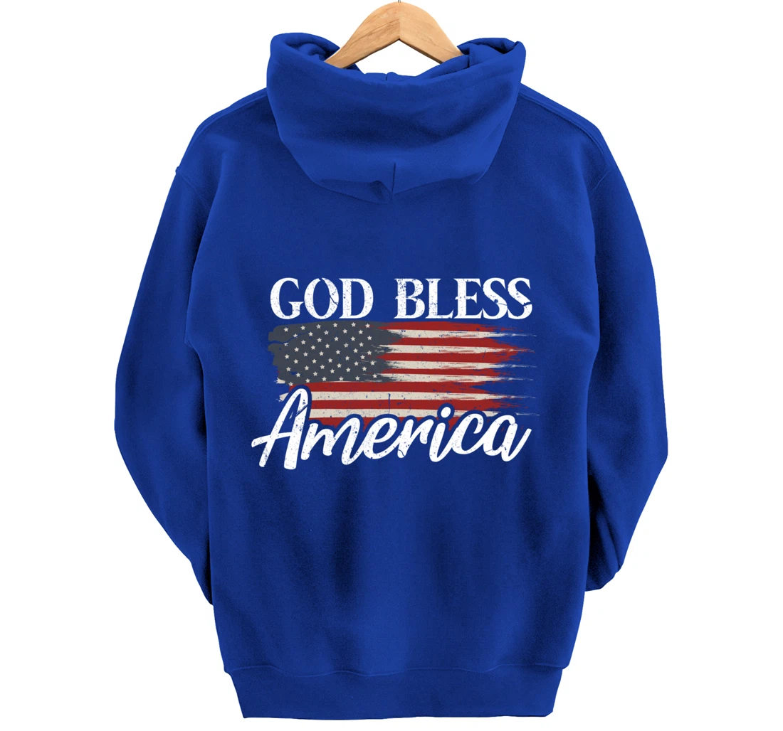 God Bless America 4th of July Patriotic USA Pullover Hoodie