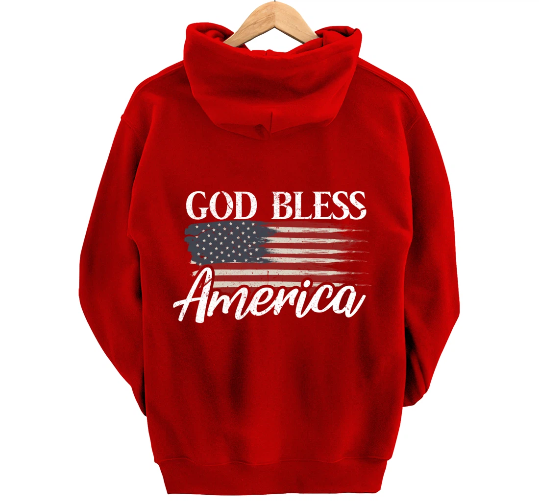 God Bless America 4th of July Patriotic USA Pullover Hoodie