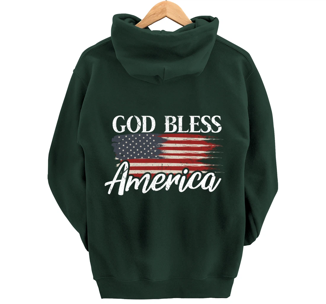 God Bless America 4th of July Patriotic USA Pullover Hoodie