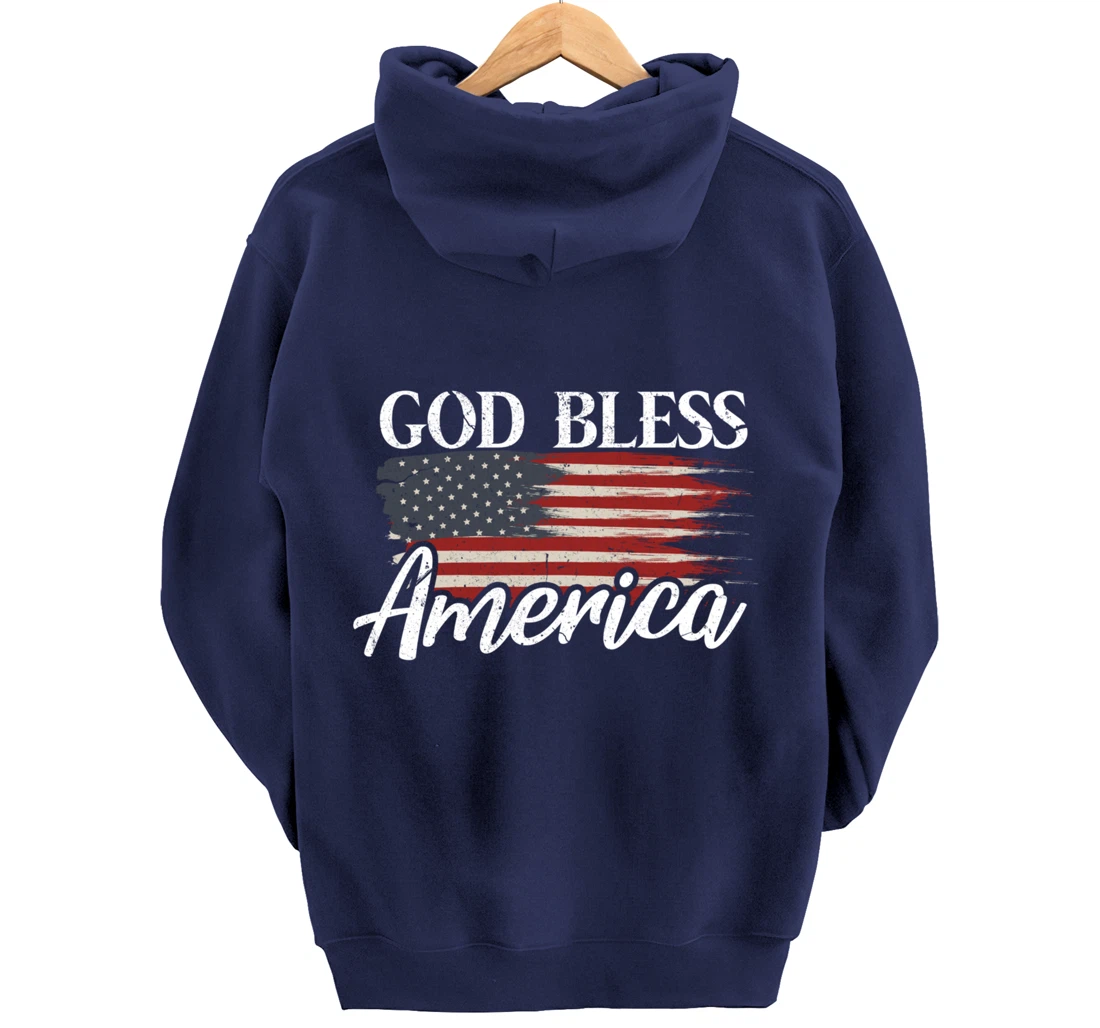 God Bless America 4th of July Patriotic USA Pullover Hoodie