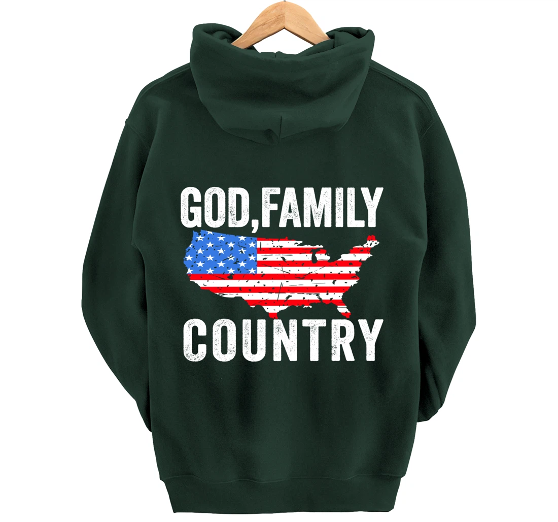 GOD FAMILY COUNTRY Christian Gift American Flag USA Map Pullover Hoodie