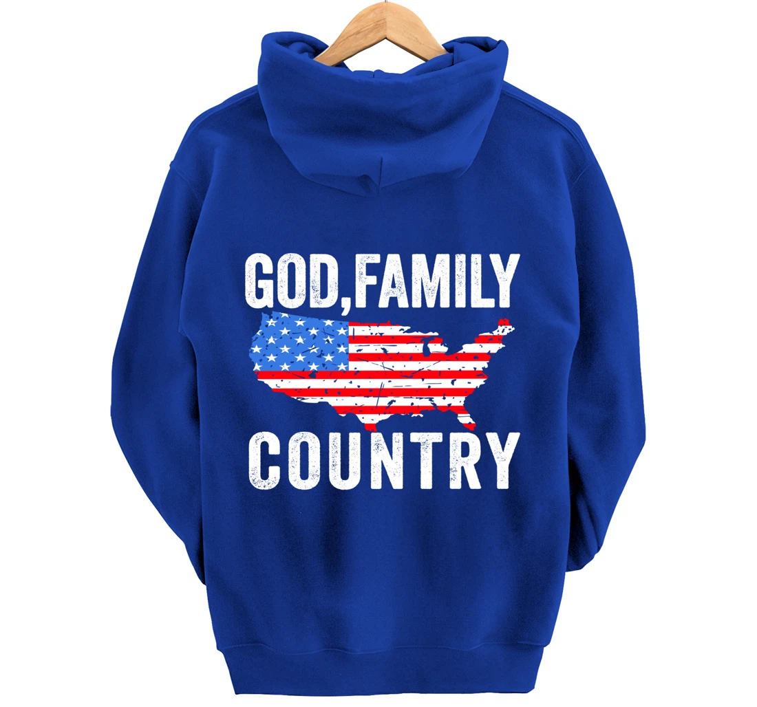 GOD FAMILY COUNTRY Christian Gift American Flag USA Map Pullover Hoodie