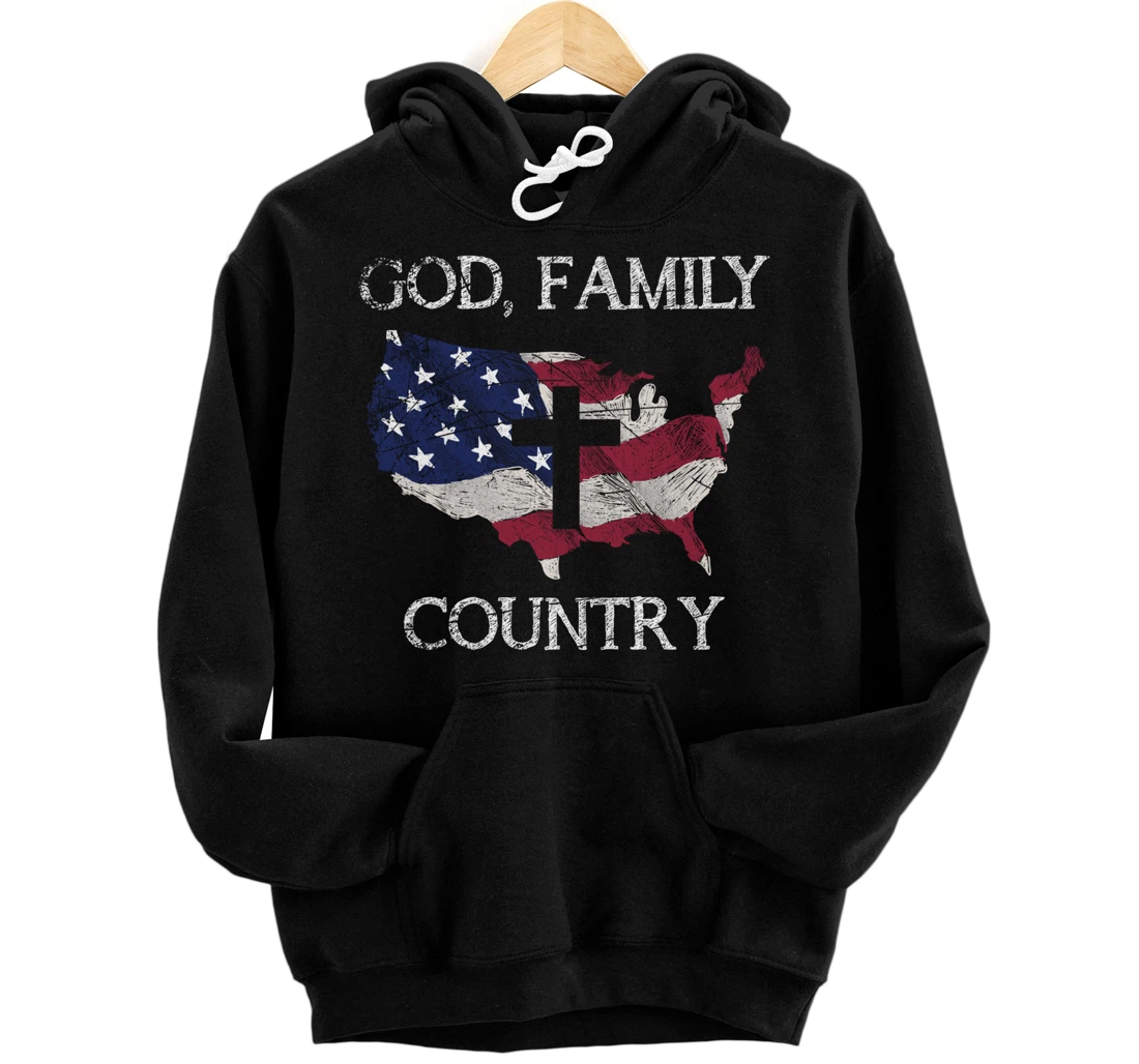 God Family Country Cross Christian Gift USA Prayer Pullover Hoodie