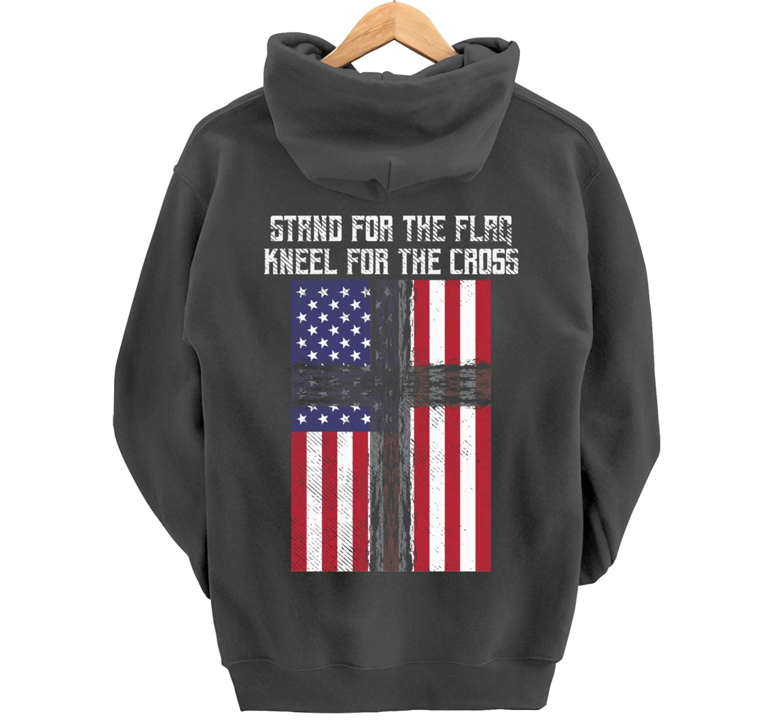 Stand Flag Kneel Cross God Jesus America US Christian Gift Pullover Hoodie