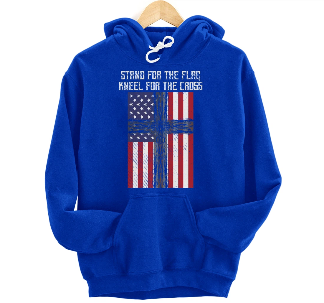Stand Flag Kneel Cross God Jesus America US Christian Gift Pullover Hoodie