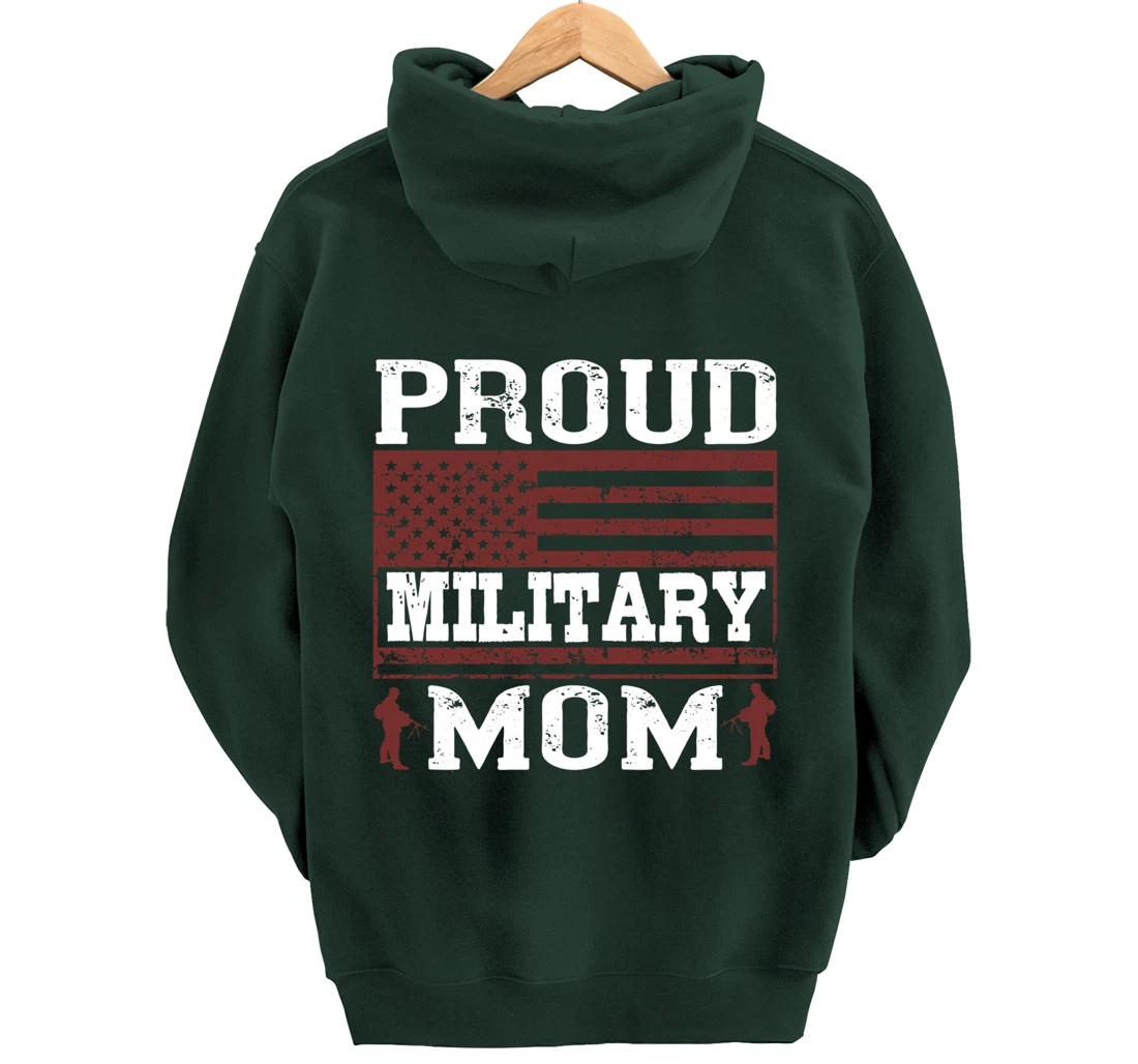 Proud Military Mom, US Flag, US Military, Happy Veterans Day Pullover Hoodie