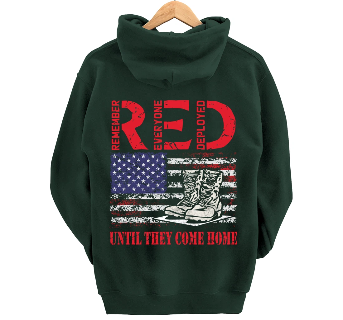 Remember Everyone Deployed RED Friday Veteran Retro USA Flag Pullover Hoodie