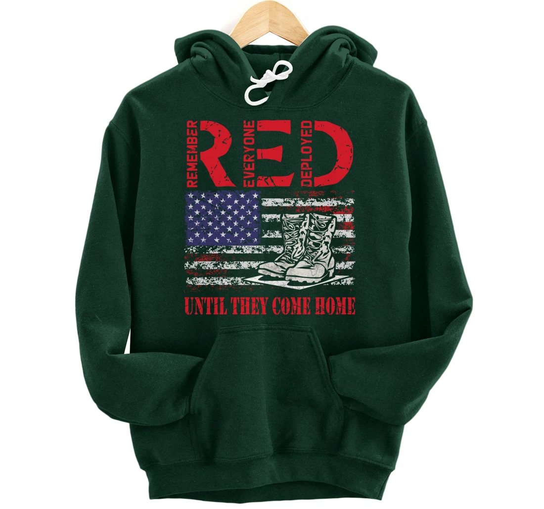 Remember Everyone Deployed RED Friday Veteran Retro USA Flag Pullover Hoodie