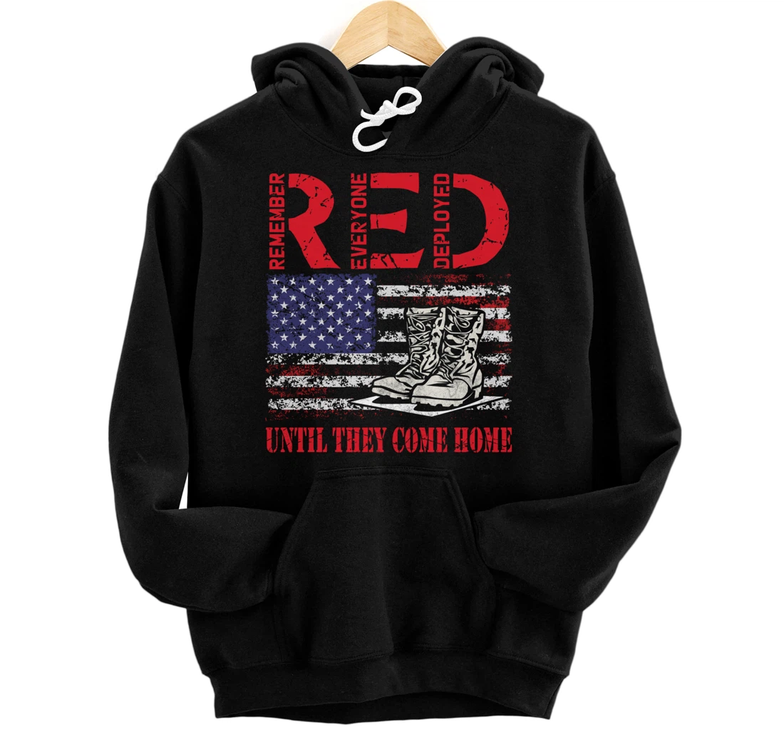 Remember Everyone Deployed RED Friday Veteran Retro USA Flag Pullover Hoodie