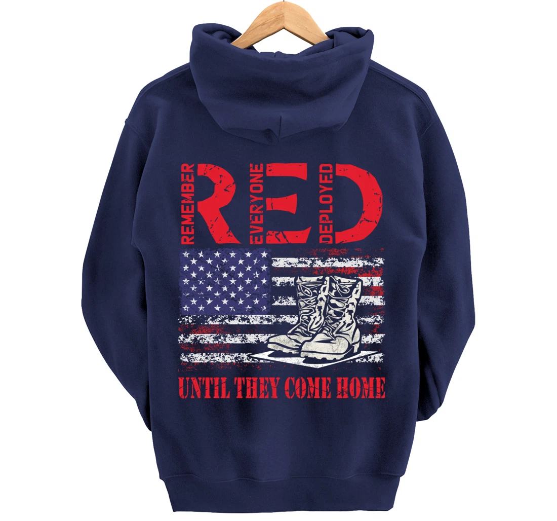 Remember Everyone Deployed RED Friday Veteran Retro USA Flag Pullover Hoodie
