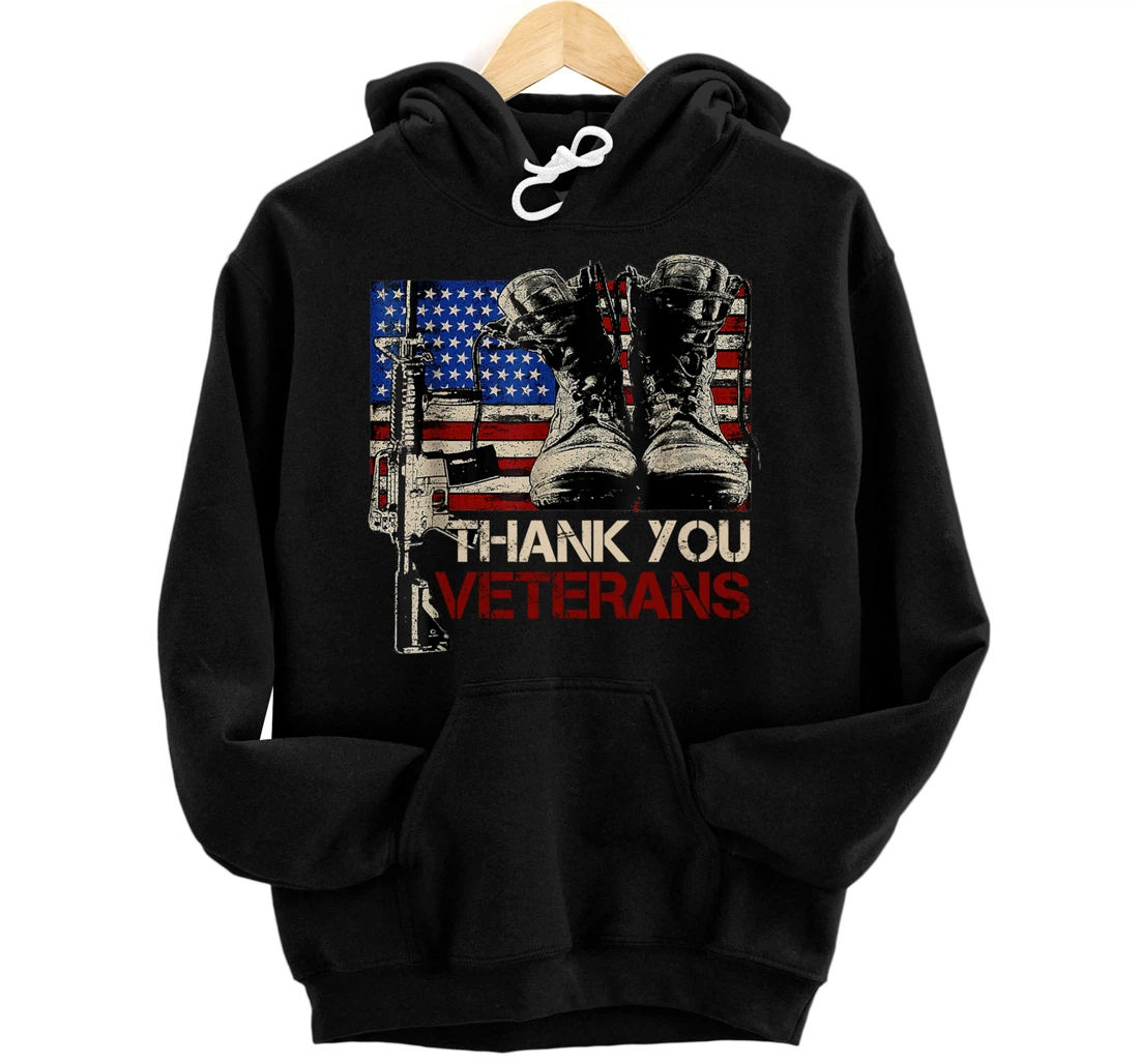 Thank you Veterans Proud Veteran Combat Boots US Flag Pullover Hoodie