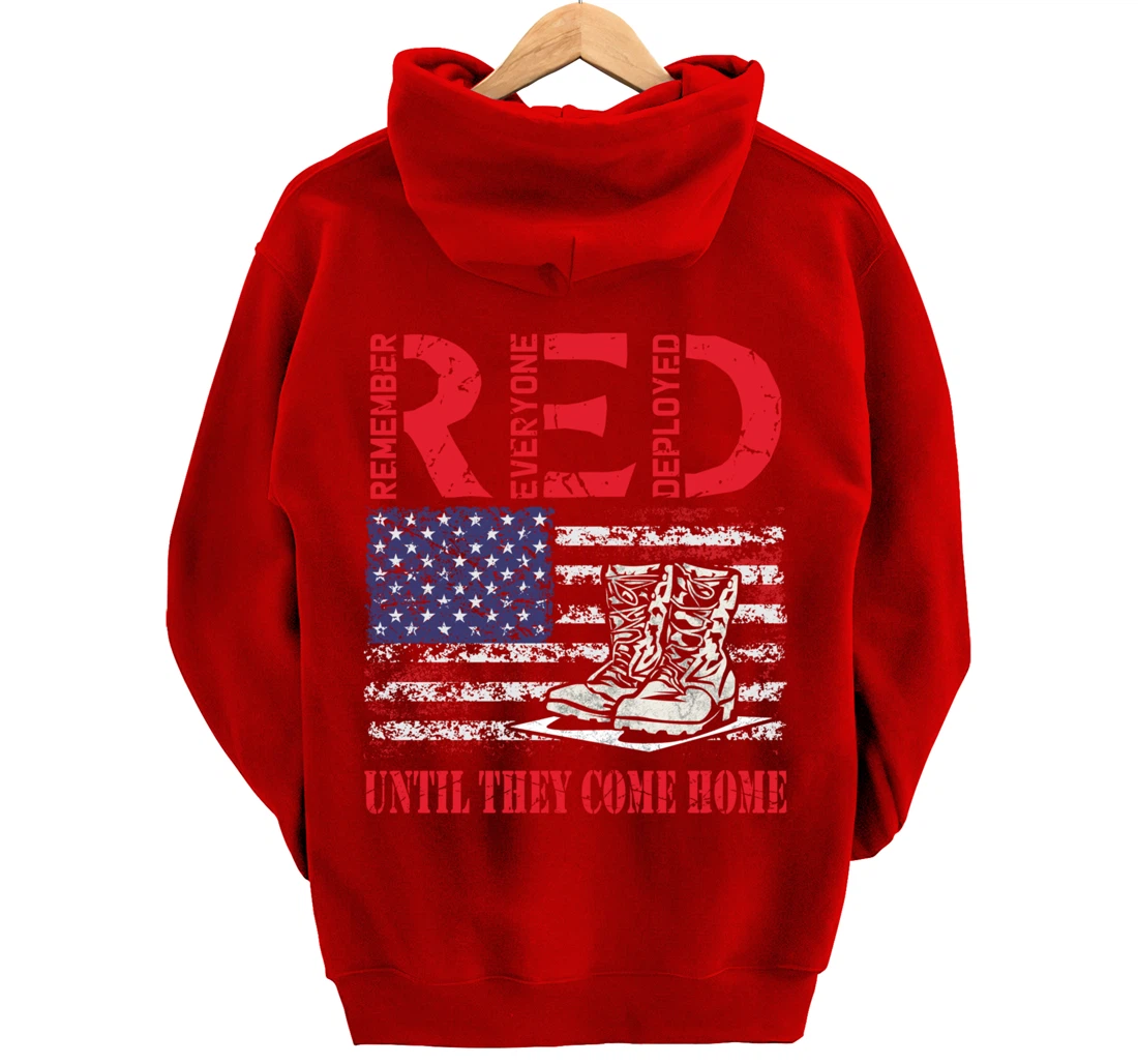 Remember Everyone Deployed RED Friday Veteran Retro USA Flag Pullover Hoodie