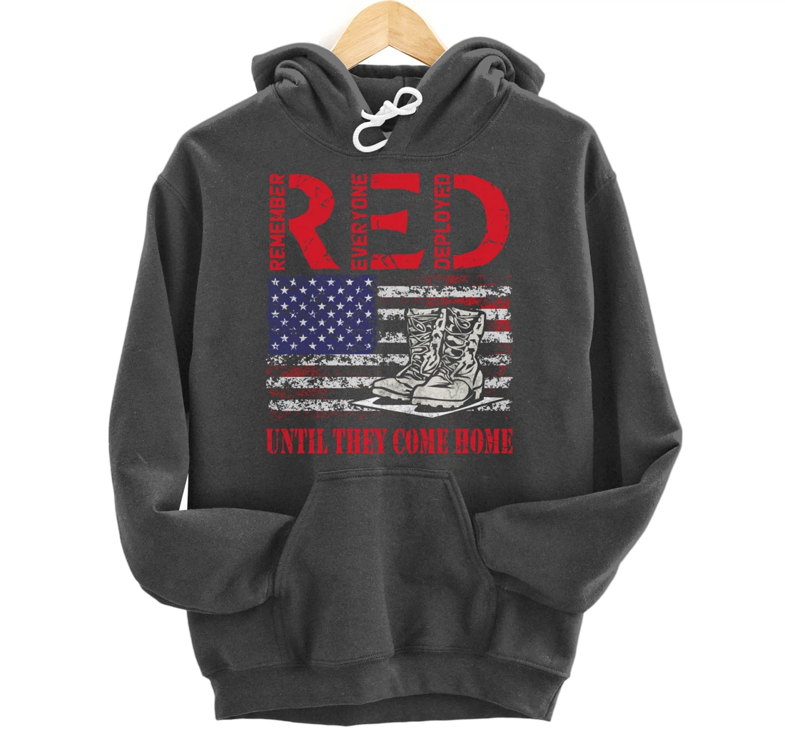 Remember Everyone Deployed RED Friday Veteran Retro USA Flag Pullover Hoodie
