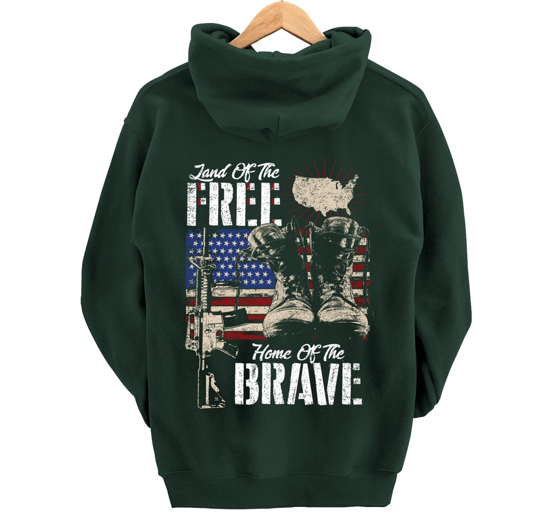 Vintage Land Of The Free Home Of The Brave U.S Army Veteran Pullover Hoodie