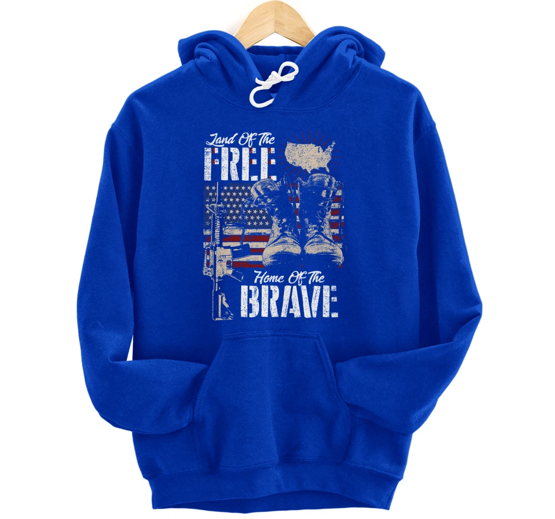 Vintage Land Of The Free Home Of The Brave U.S Army Veteran Pullover Hoodie