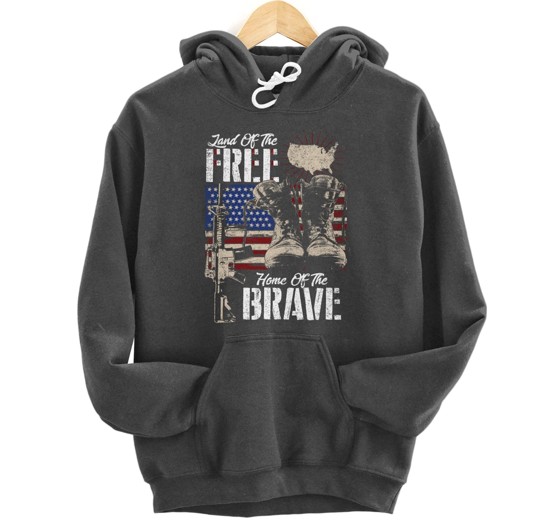 Vintage Land Of The Free Home Of The Brave U.S Army Veteran Pullover Hoodie