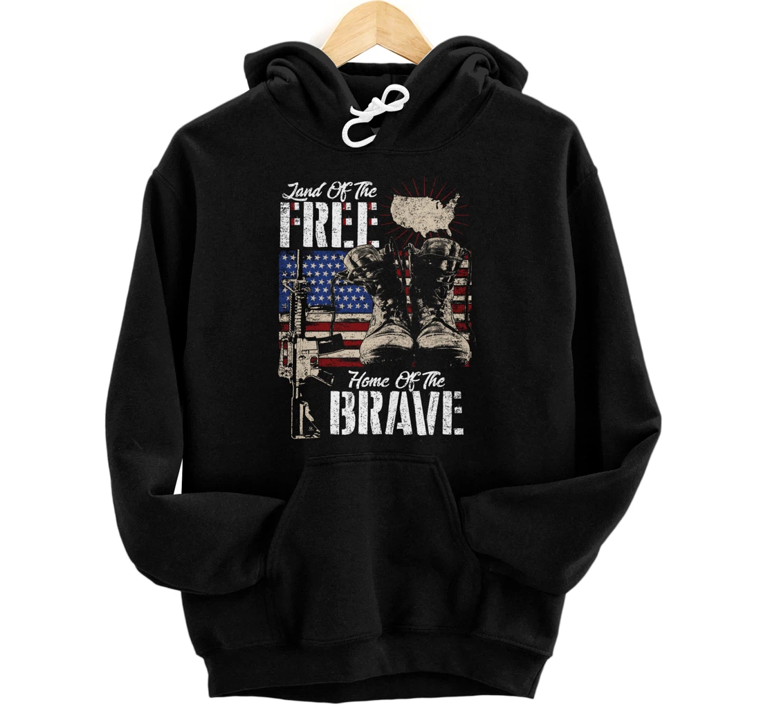 Vintage Land Of The Free Home Of The Brave U.S Army Veteran Pullover Hoodie