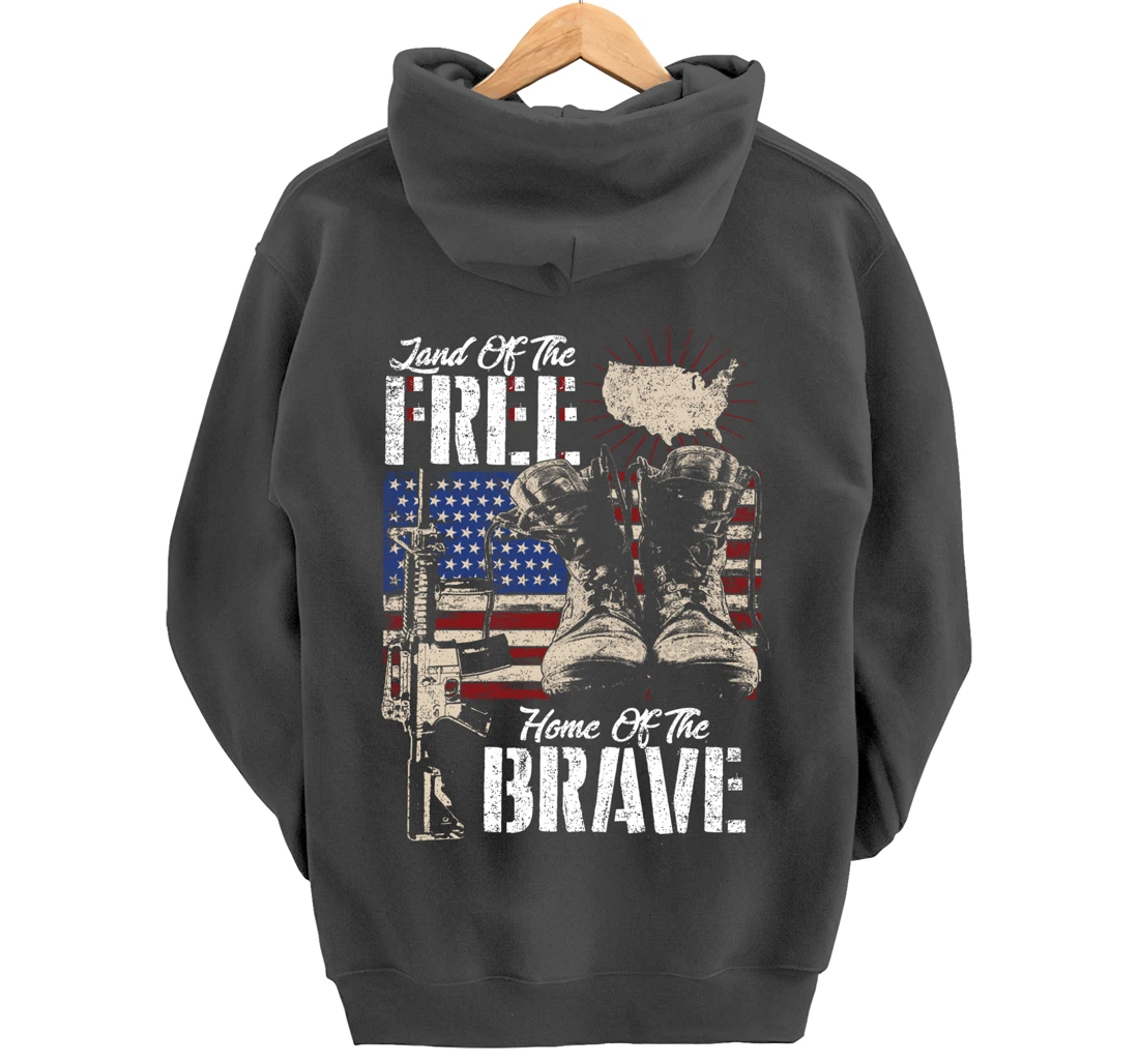 Vintage Land Of The Free Home Of The Brave U.S Army Veteran Pullover Hoodie