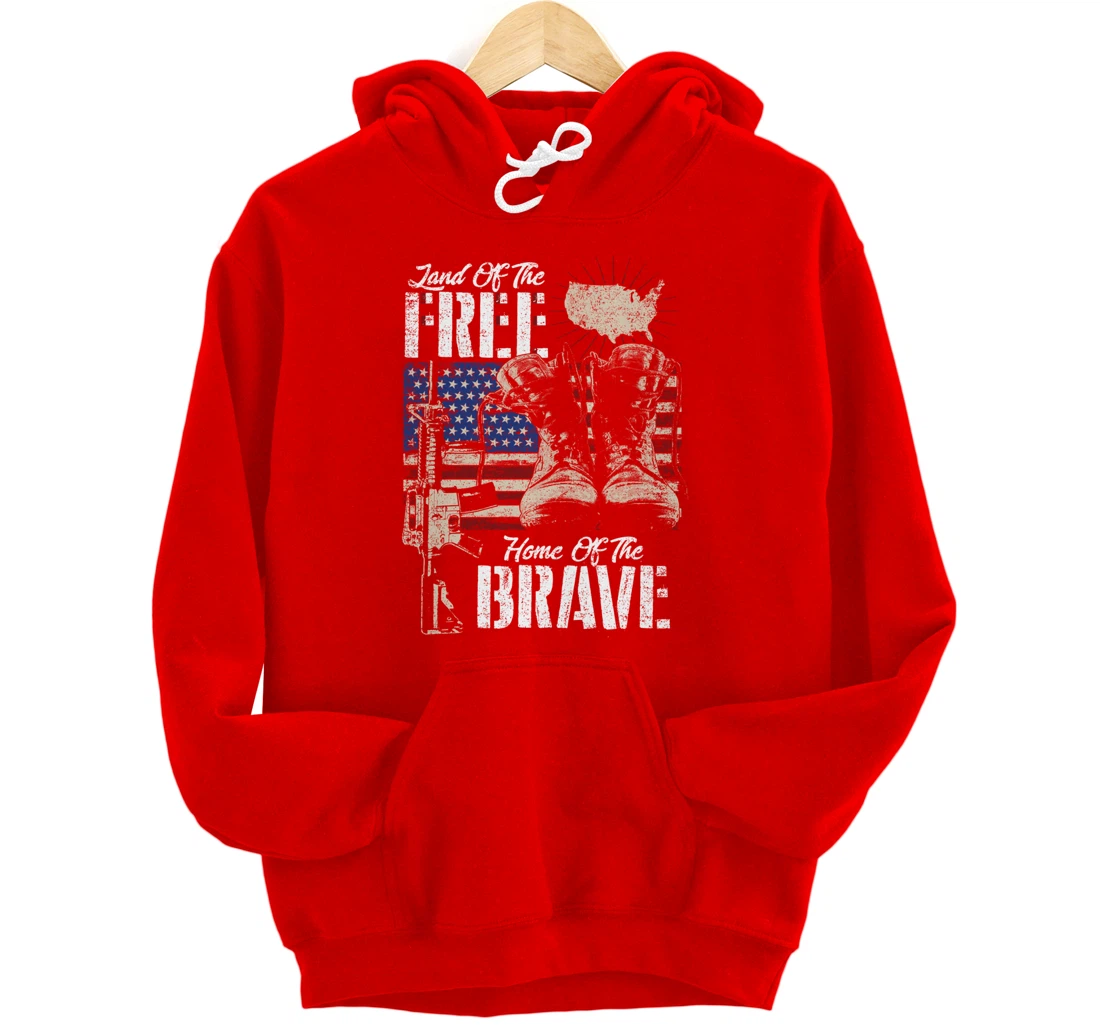 Vintage Land Of The Free Home Of The Brave U.S Army Veteran Pullover Hoodie