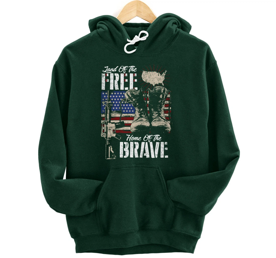 Vintage Land Of The Free Home Of The Brave U.S Army Veteran Pullover Hoodie