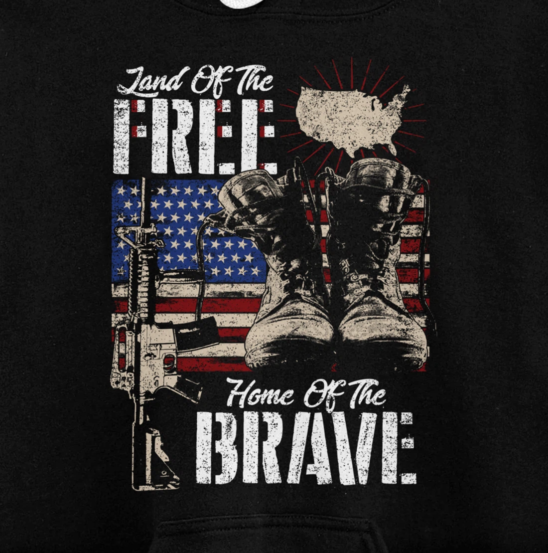 Vintage Land Of The Free Home Of The Brave U.S Army Veteran Pullover Hoodie