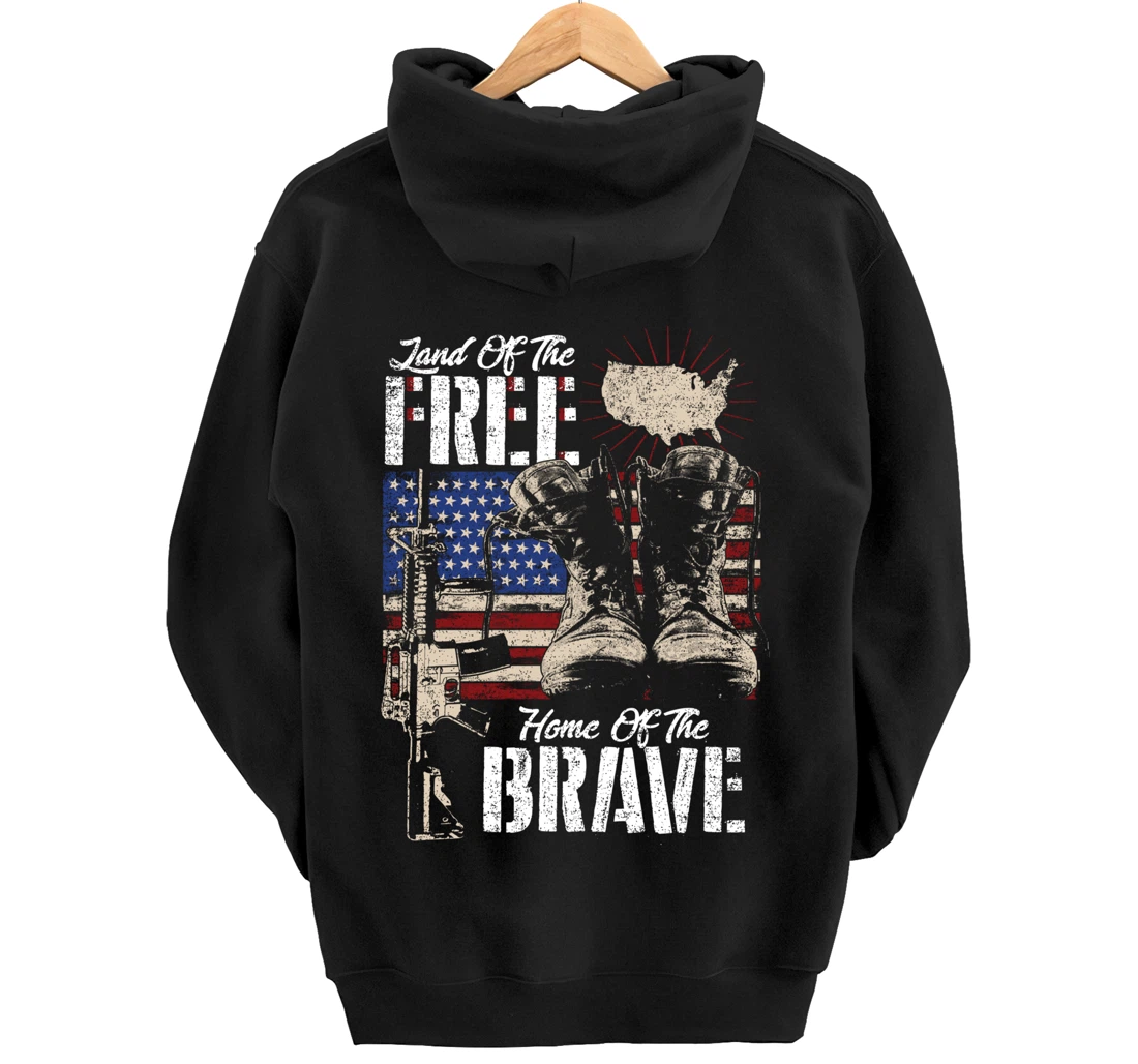 Vintage Land Of The Free Home Of The Brave U.S Army Veteran Pullover Hoodie