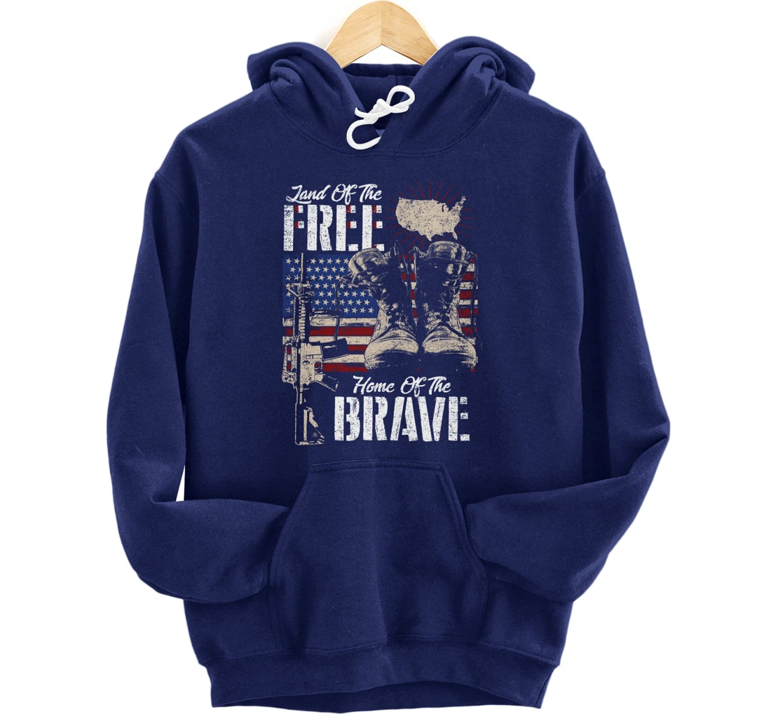 Vintage Land Of The Free Home Of The Brave U.S Army Veteran Pullover Hoodie