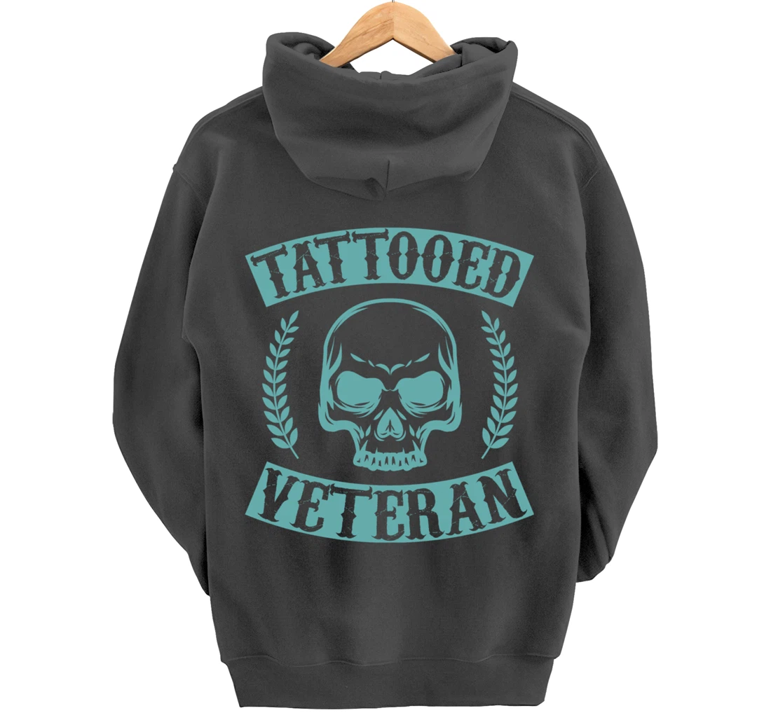 Tattooed Veteran Proud America USA Patriotic Distressed Pullover Hoodie