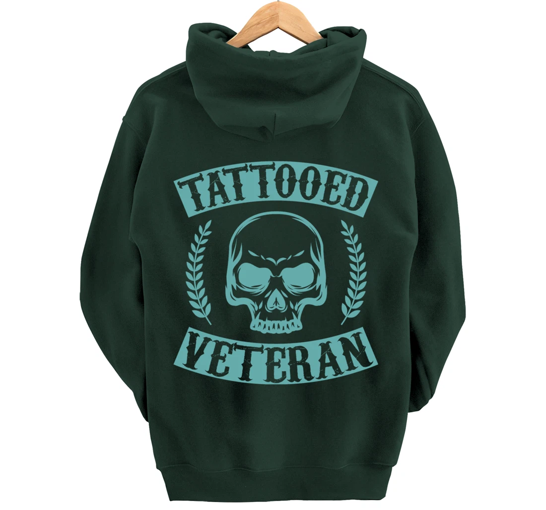Tattooed Veteran Proud America USA Patriotic Distressed Pullover Hoodie