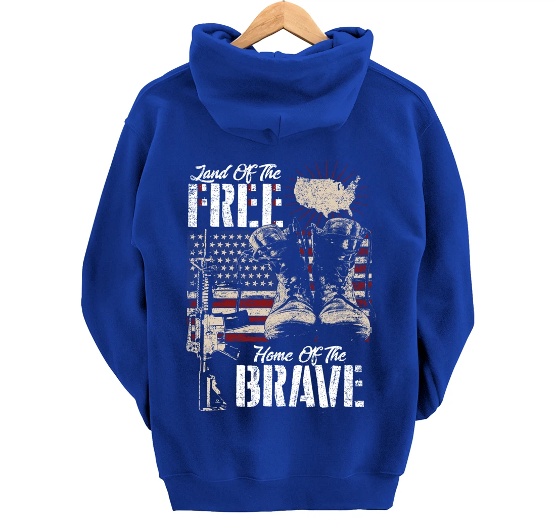 Vintage Land Of The Free Home Of The Brave U.S Army Veteran Pullover Hoodie