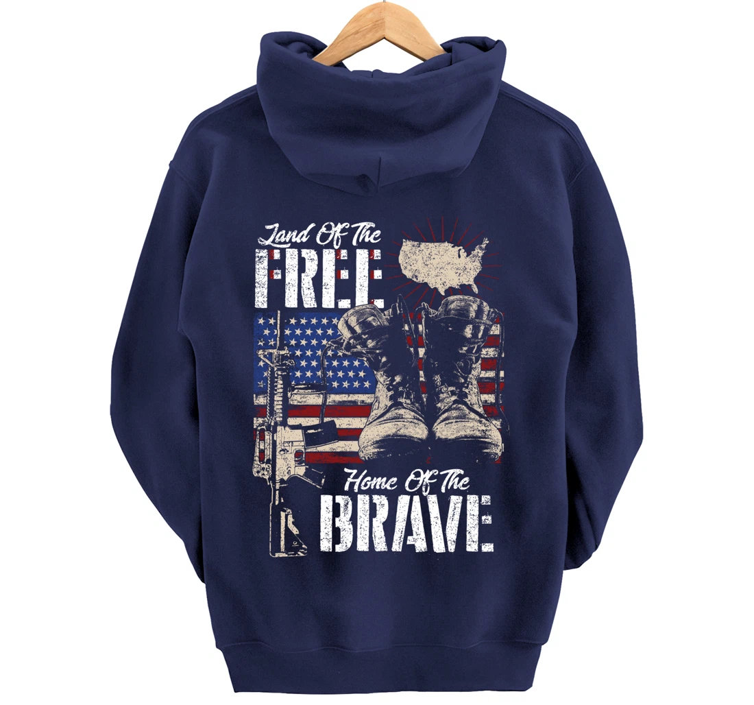 Vintage Land Of The Free Home Of The Brave U.S Army Veteran Pullover Hoodie