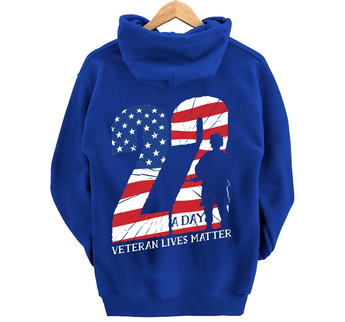 22 A Day, US Flag, Military Service, Happy Veterans Day Pullover Hoodie